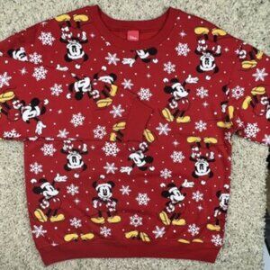 Disney Brand Mickey Mouse Junior Kids Sweatshirt Large L 11-13 Red Winter Snow